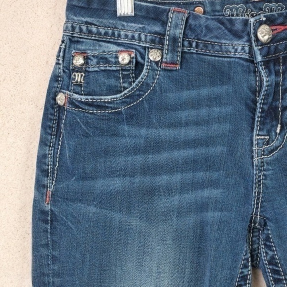 Miss Me Easy Crop Jeans Womens 27 Blue  Mid Rise Southwestern Embellished - Picture 12 of 16